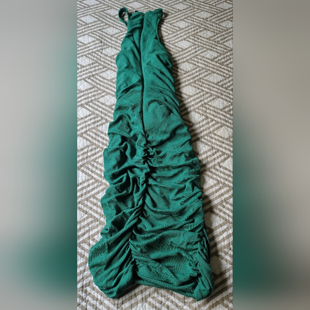 Backless Halter Ruched Green Dress - Picture 2 of 6